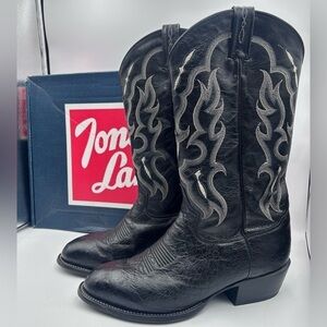 TONY LAMA Black Ostrich Leather Leg Cushion Comfort Cowboy Boots Size 8.5 EE